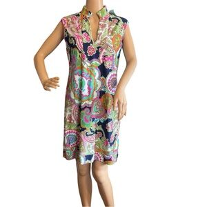 Jude Connally Dress SZ XS Vibrant Medallion Print Pink Blue Scuba feel